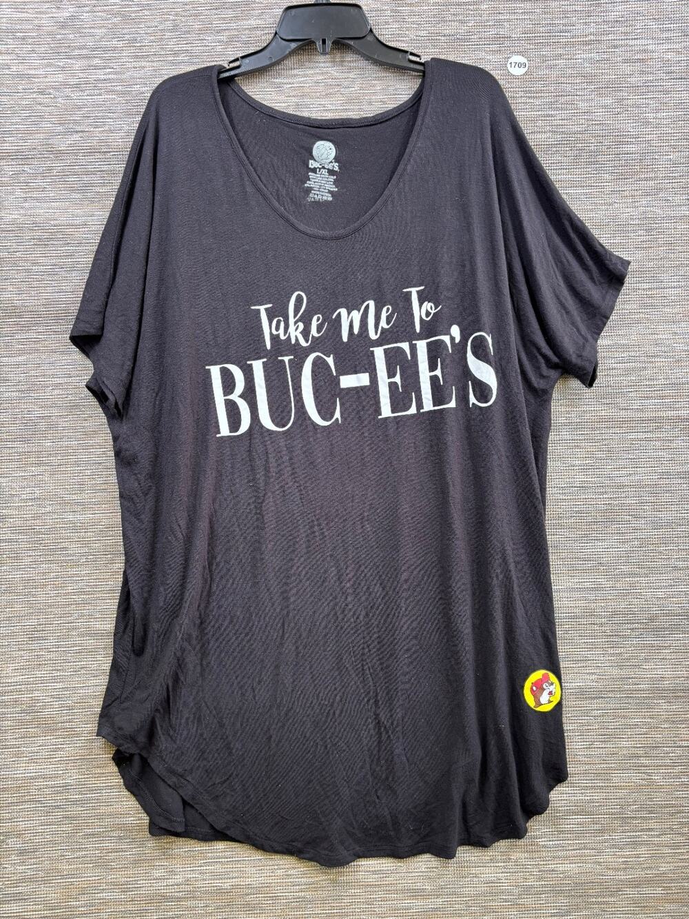 Buc-ees Tunic Tee Womens Size L/XL Black Short Sleeve "Take Me To Buc-ees "